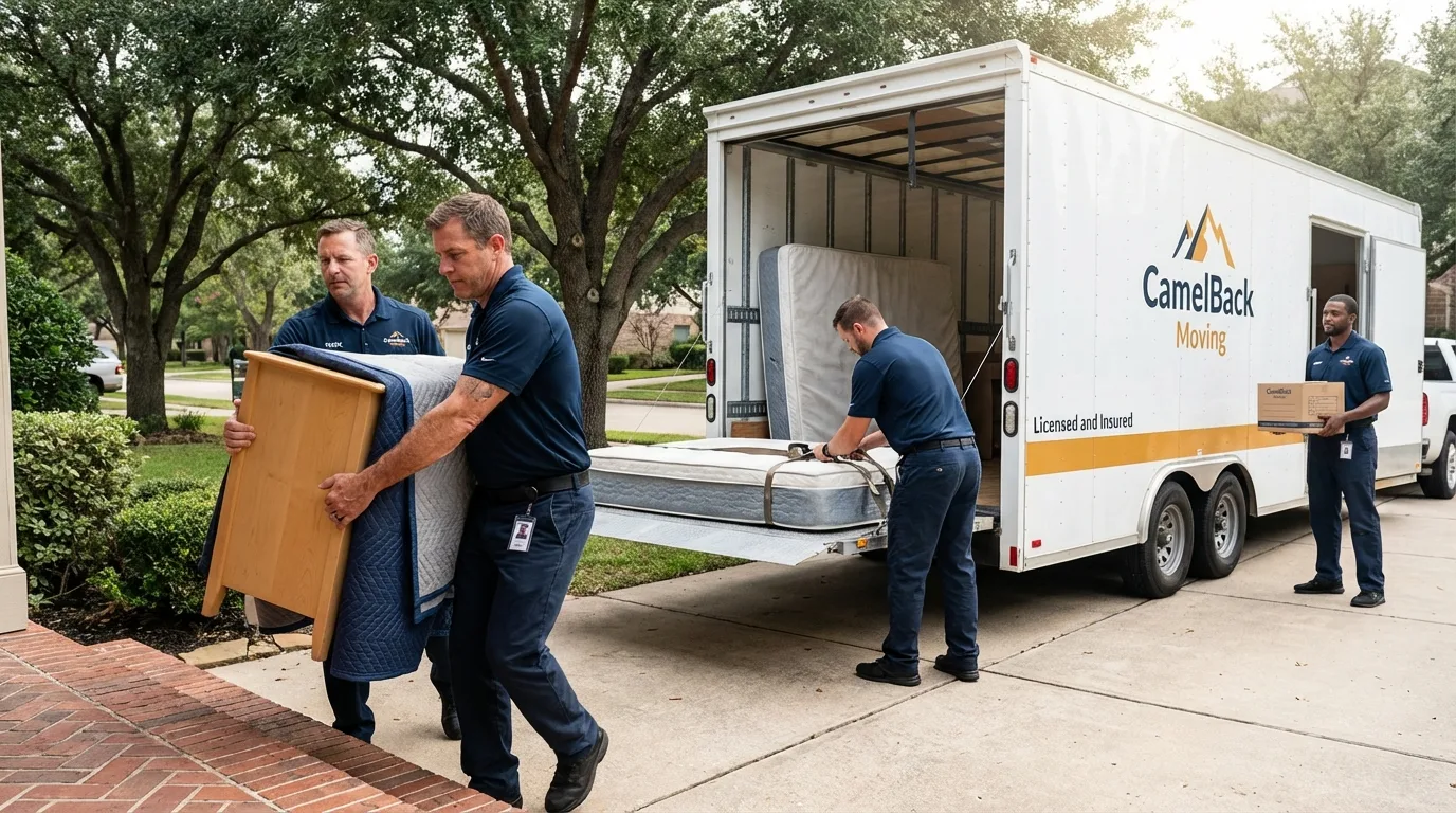 Crew loading residential truck for cross-state move from Apollo Beach, FL