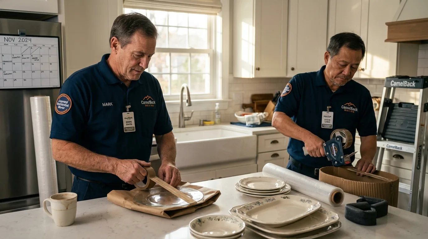 Professional crew packing kitchen dishware in Apollo Beach, FL